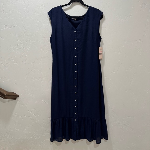 NWT Nanette Lepore Caribbean Texture Navy Blue Midi Dress Women's 10 *NO Belt - Picture 3 of 14